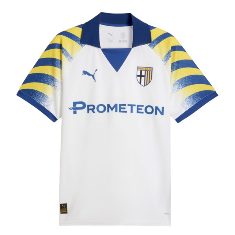 Maglia Gara Terza Parma 2025/26 – Bianca con Strisce Blu e Giallo